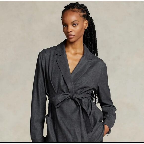 Ralph Lauren Women’s Belted Stretch Wool Flannel Wrap Top Cardigan Jacket 6 NWT - Picture 5 of 12